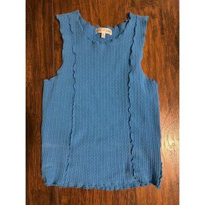 Fitz & Eddie Blue Textured Sleeveless Top With Ruffle Details Small